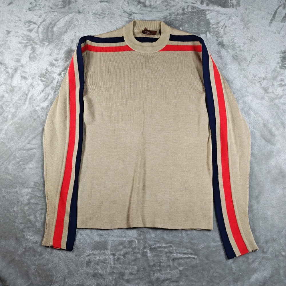 Vintage Sportif USA Sweater Mens Medium Brown Racing Stripe Wool Blend Ski 80s
